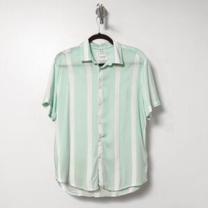 Mint Cactus Man‎ by Ricky Singh Casual Prep Striped Shirt Green and White Medium